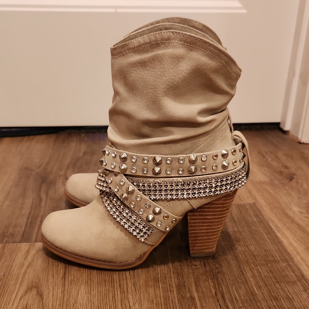Studded Tan Ankle Boots